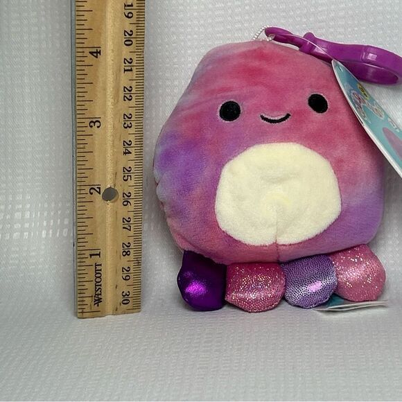 NWT Squishmallows 3.5" Adelaide The Tie Dye Octopus Clip On Keychain Plush - Picture 2 of 5